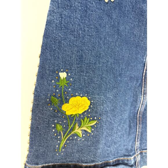 Stella McCartney Blue Denim Mini Skirt Size 38 Embroidered Flowers Made in Italy - Picture 4 of 7